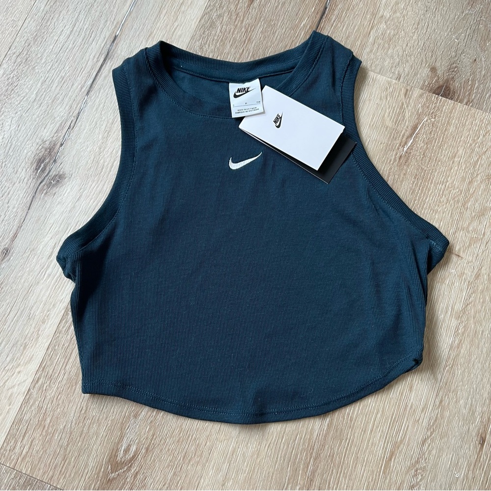 Nike Women’s Dark Teal Cropped Tank with White Swoosh